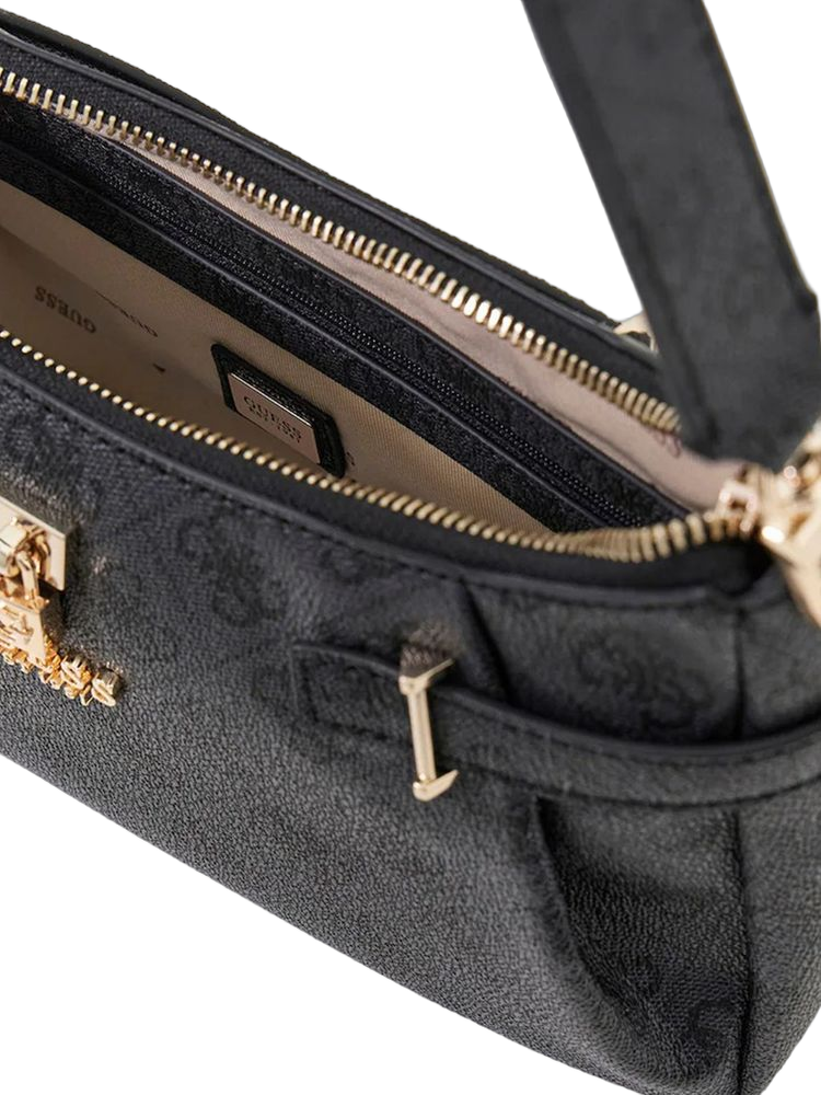 Guess Logo-Jacquard Polyurethane Shoulder Bag — Black