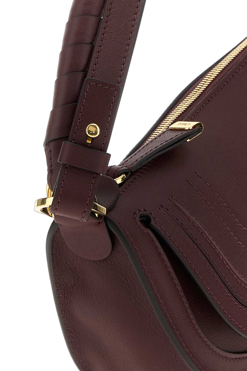Chloé Leather Curved Top Handle Shoulder Bag — Brown