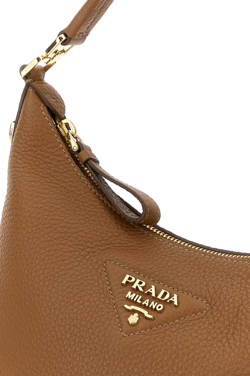 Prada Pebbled Deer Leather Shoulder Bag — Brown