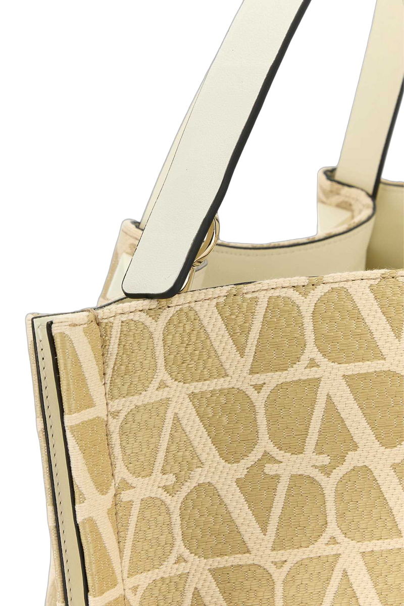 Valentino Garavani Vlogo Monogram Jacquard Tote Bag — Beige Exterior: Fabric