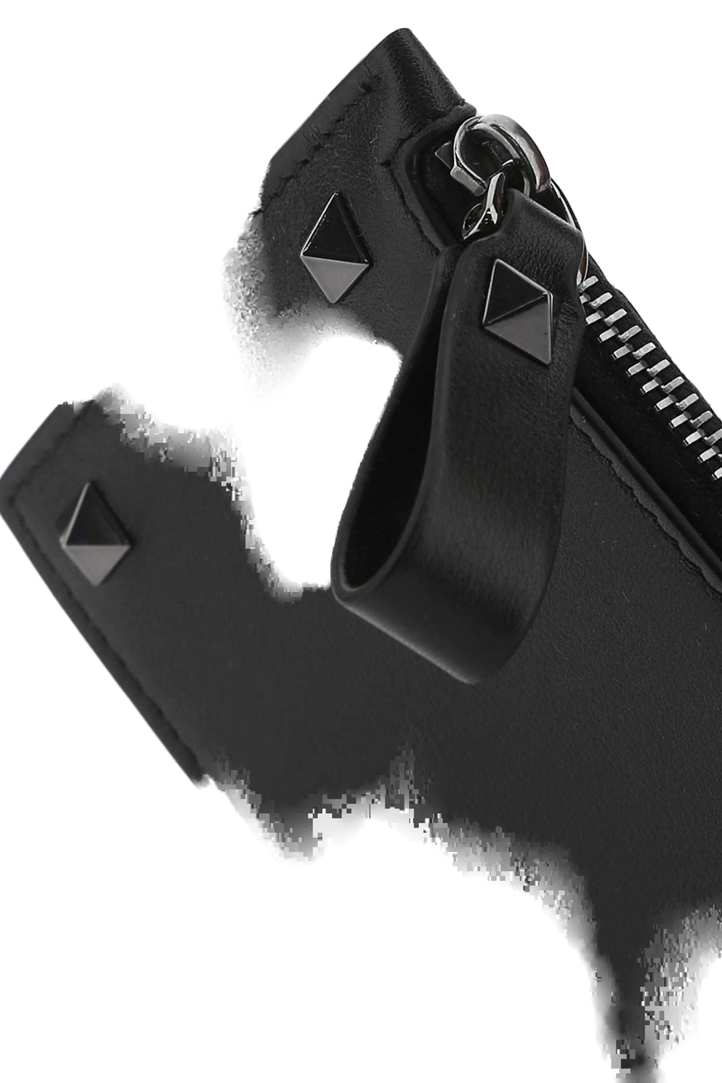 Valentino Garavani Leather Studded Card Holder — Black Wallet
