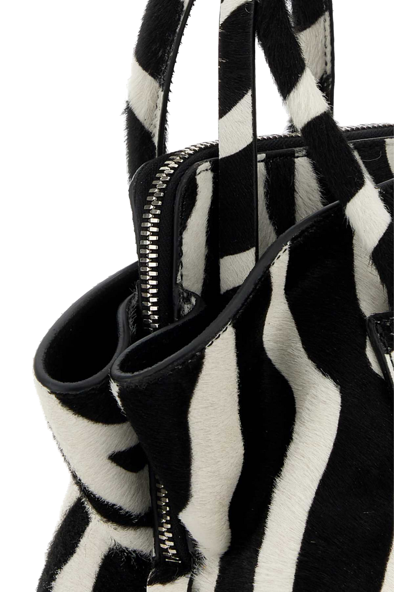 The Attico Zebra-Striped Leather Top Handle Bag — Black
