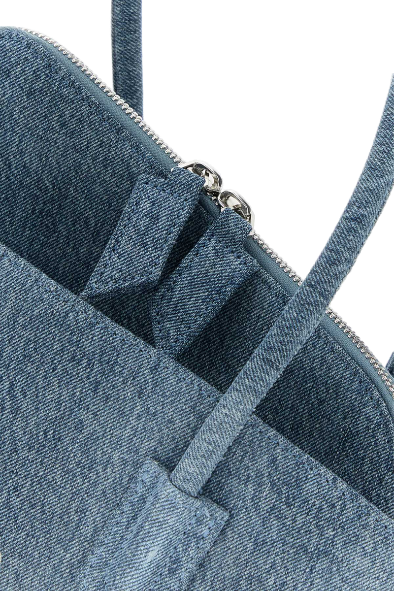 The Attico Denim-Washed Jacquard Shoulder Bag — Blue
