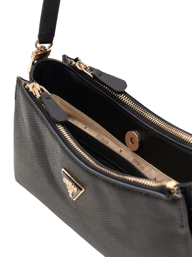 Guess Textured Polyurethane Shoulder Bag — Black