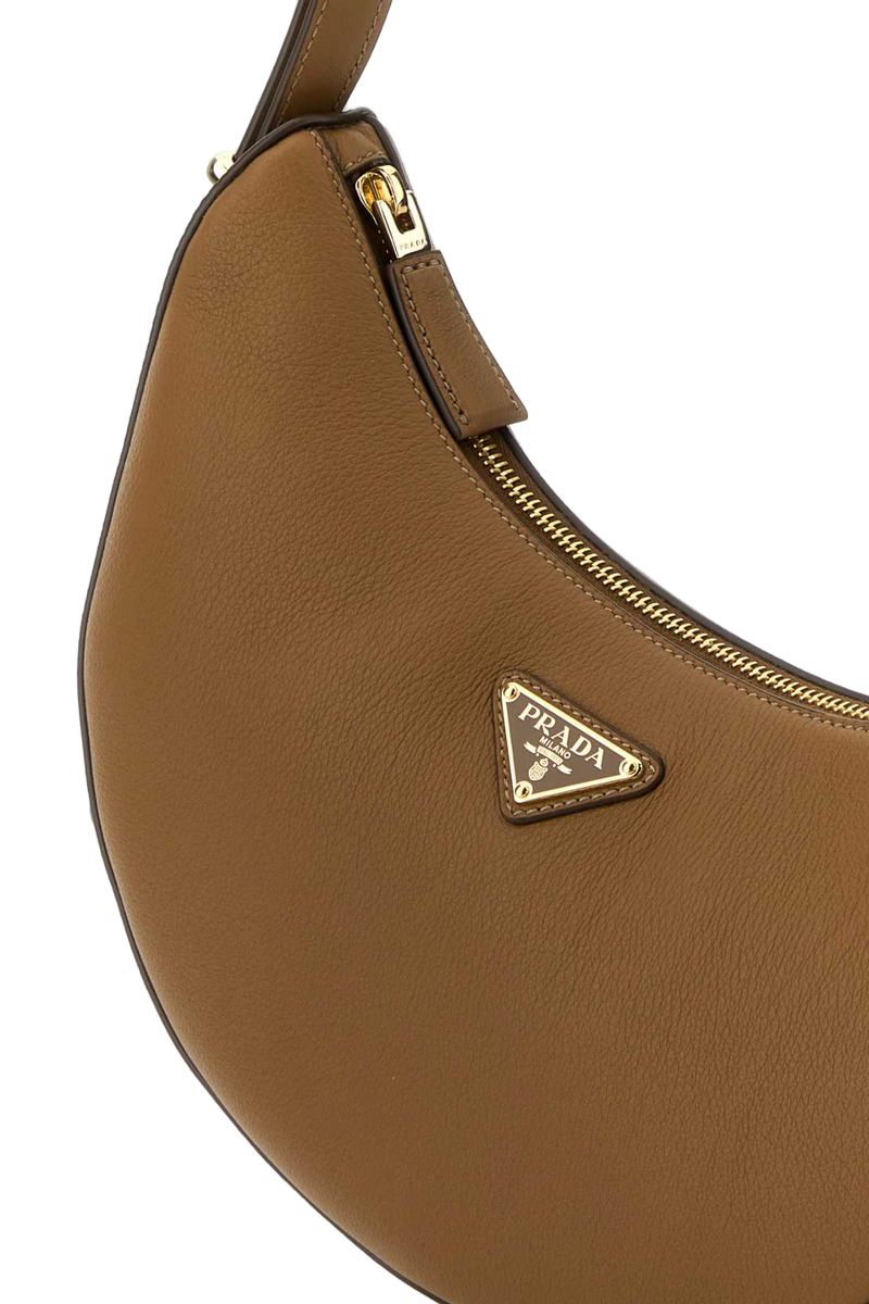 Prada Crescent Leather Shoulder Bag — Brown