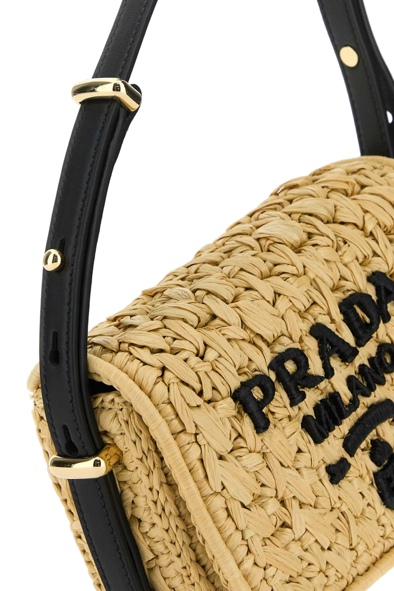 Prada Raffia Crossbody Bag — Beige