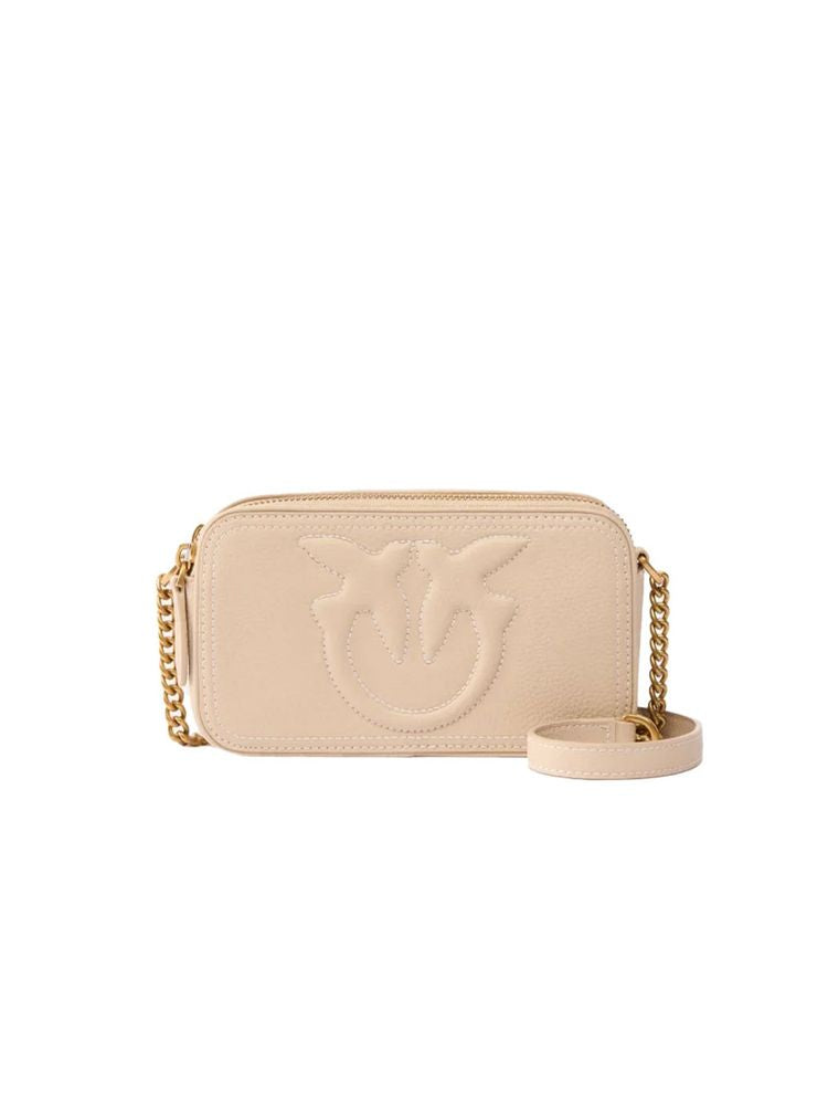 Pinko Carrie Camera Crossbody Bag — Beige Sheep Leather