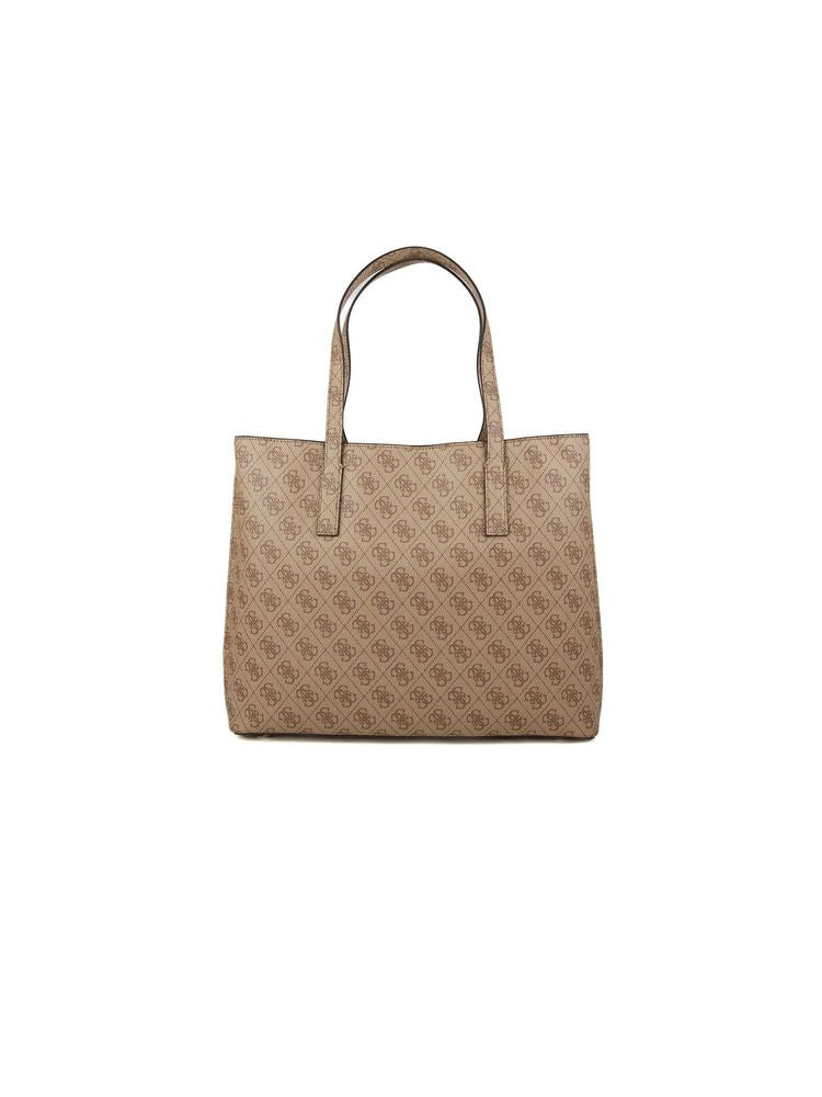 Guess Logo Monogram Polyurethane Tote Bag — Beige