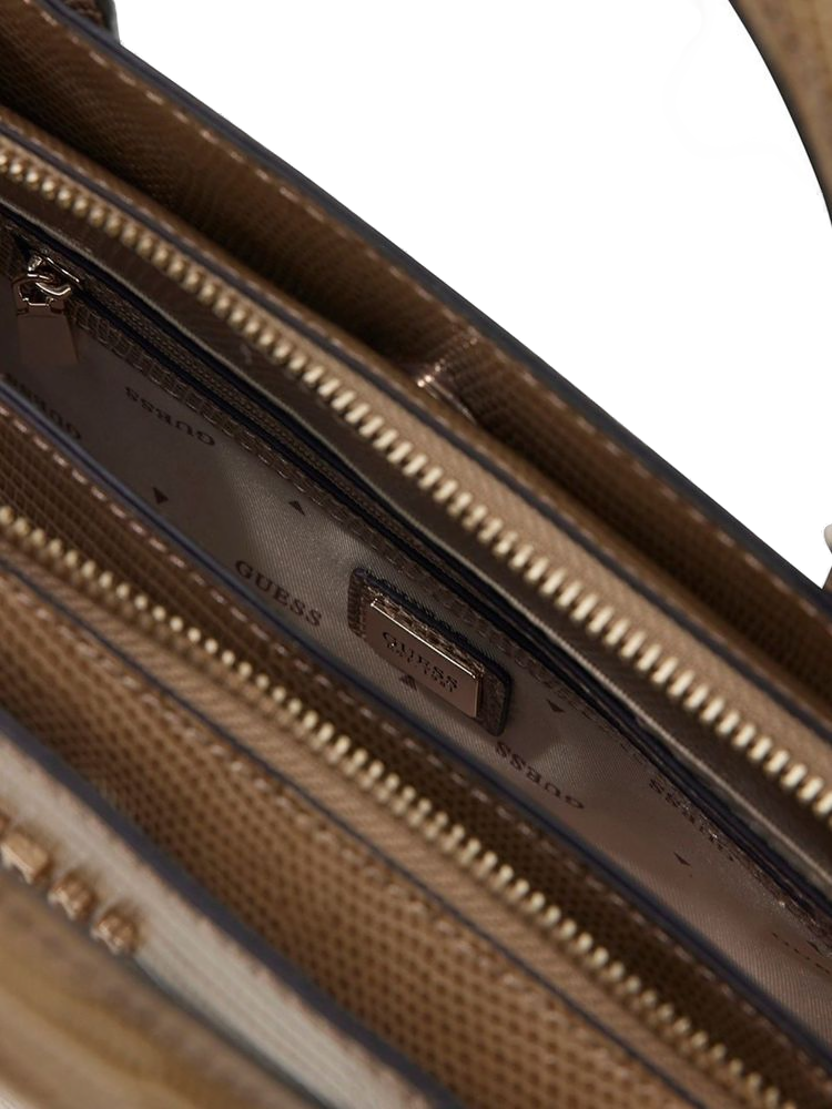 Guess Lizard-Embossed Polyurethane Top Handle Bag — Beige
