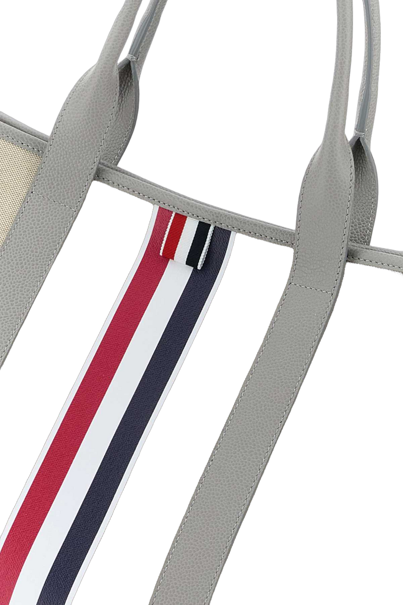 Thom Browne Striped Canvas Tote Bag — Beige