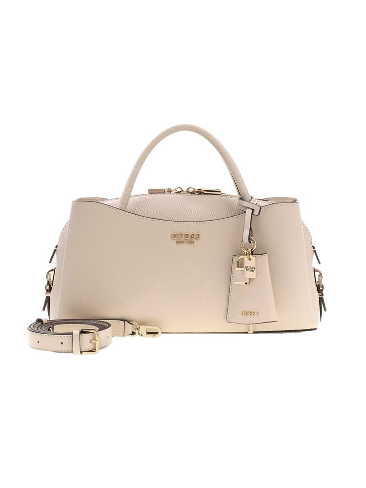 Guess Structured Satchel Shoulder Bag — Beige Polyurethane
