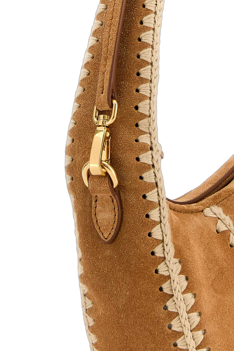 Miu Miu Whipstitched Suede Shoulder Bag — Beige