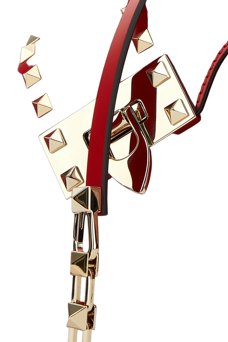 Valentino Garavani Studded Calf Leather Shoulder Bag — Red - Bos Taurus
