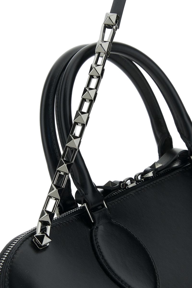 Valentino Garavani Studded Calf Leather Top Handle Bag — Black - Bos Taurus