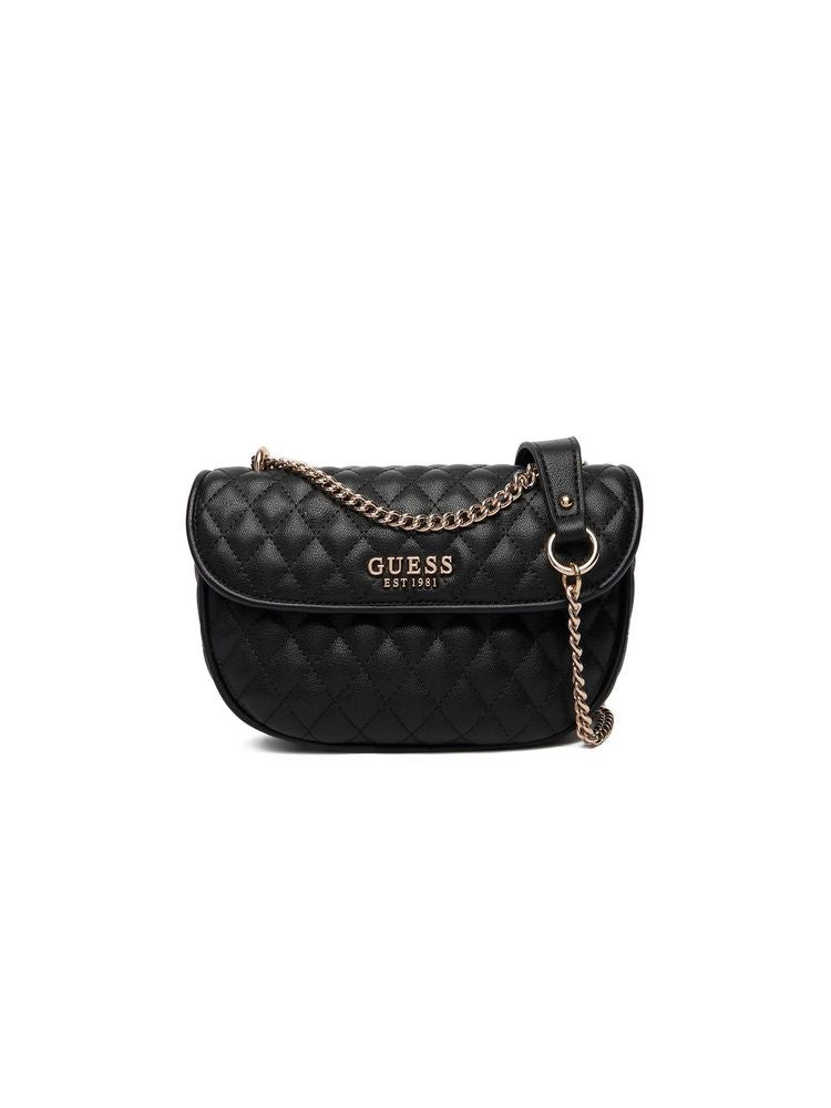 Guess Quilted Polyurethane Crossbody Bag — Black