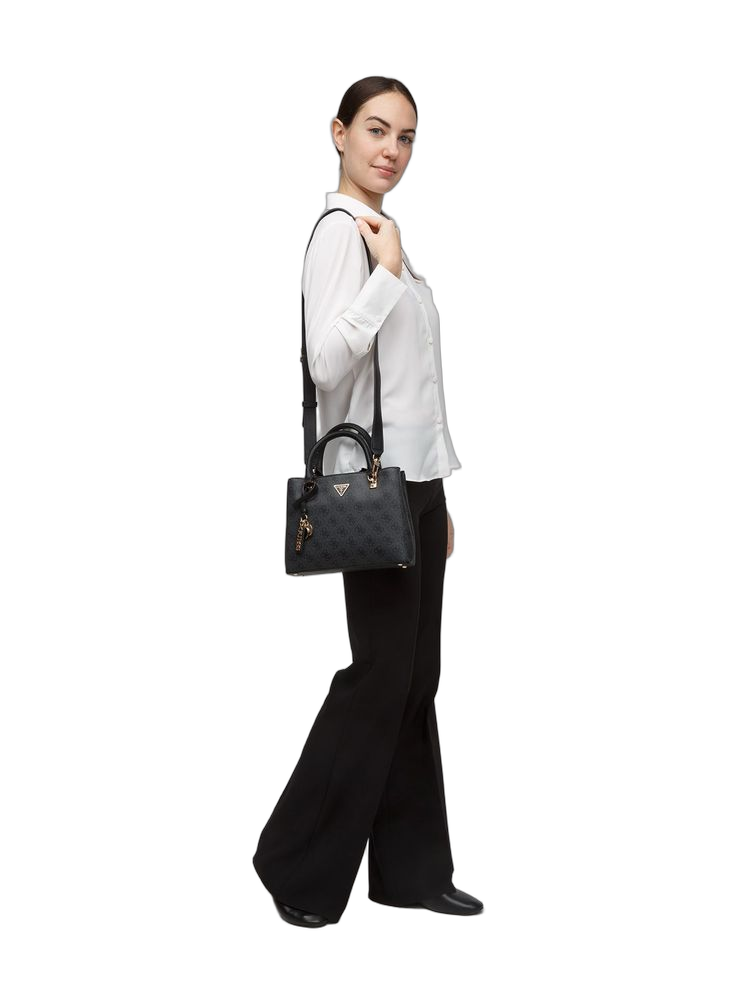 Guess Logo-Plaque Polyurethane Shoulder Bag — Black