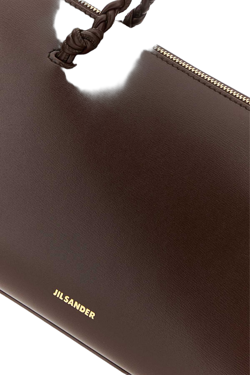 Jil Sander Twisted Handle Calf Leather Shoulder Bag — Brown