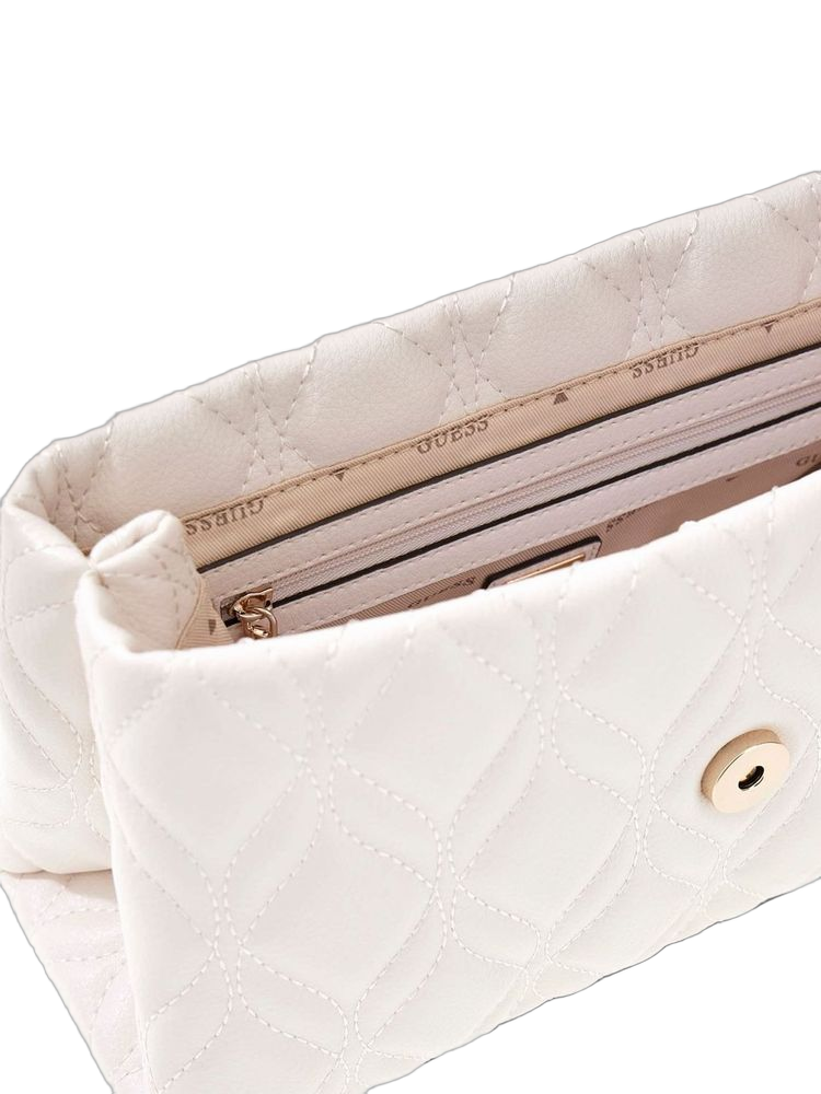 Guess Quilted Polyurethane Crossbody Bag — White