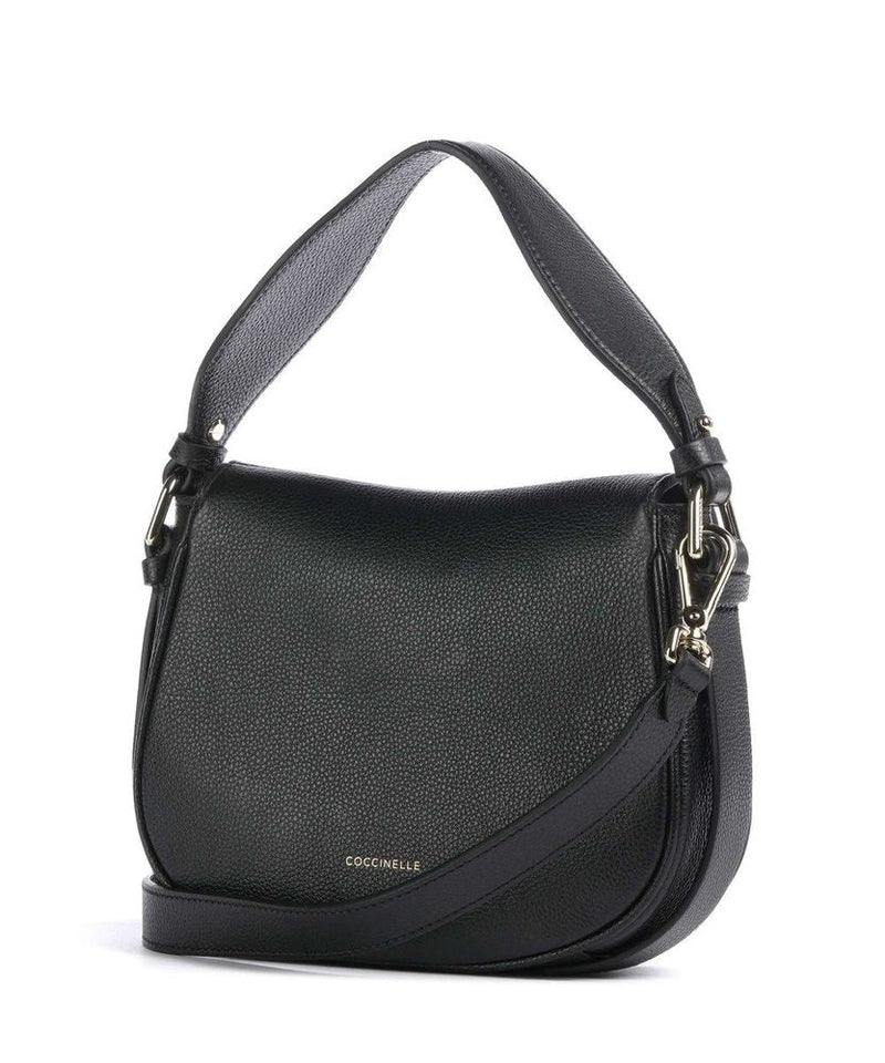 Coccinelle Mavery Shoulder Bag — Black Micro Grainy Leather