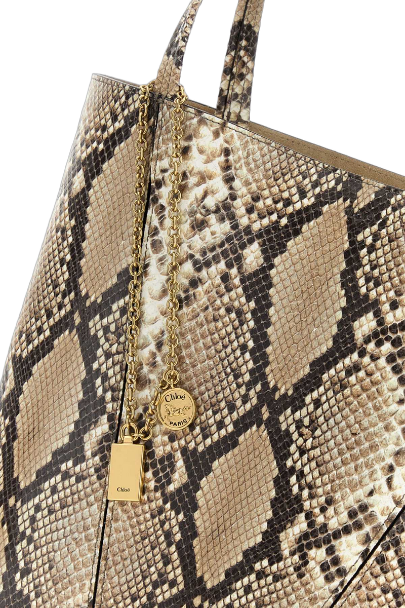 Chloé Python-Pattern Leather Tote Bag — Beige