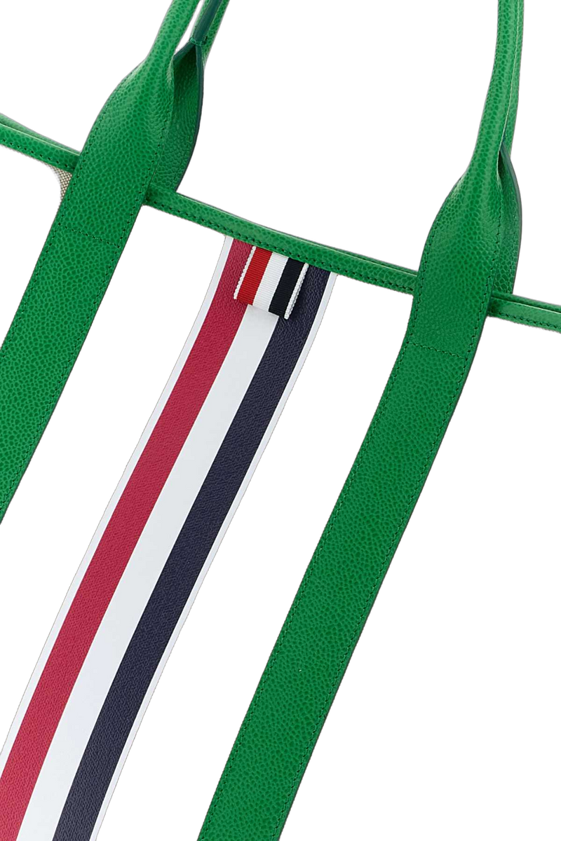 Thom Browne Canvas With Striped Detail Tote Bag — Green