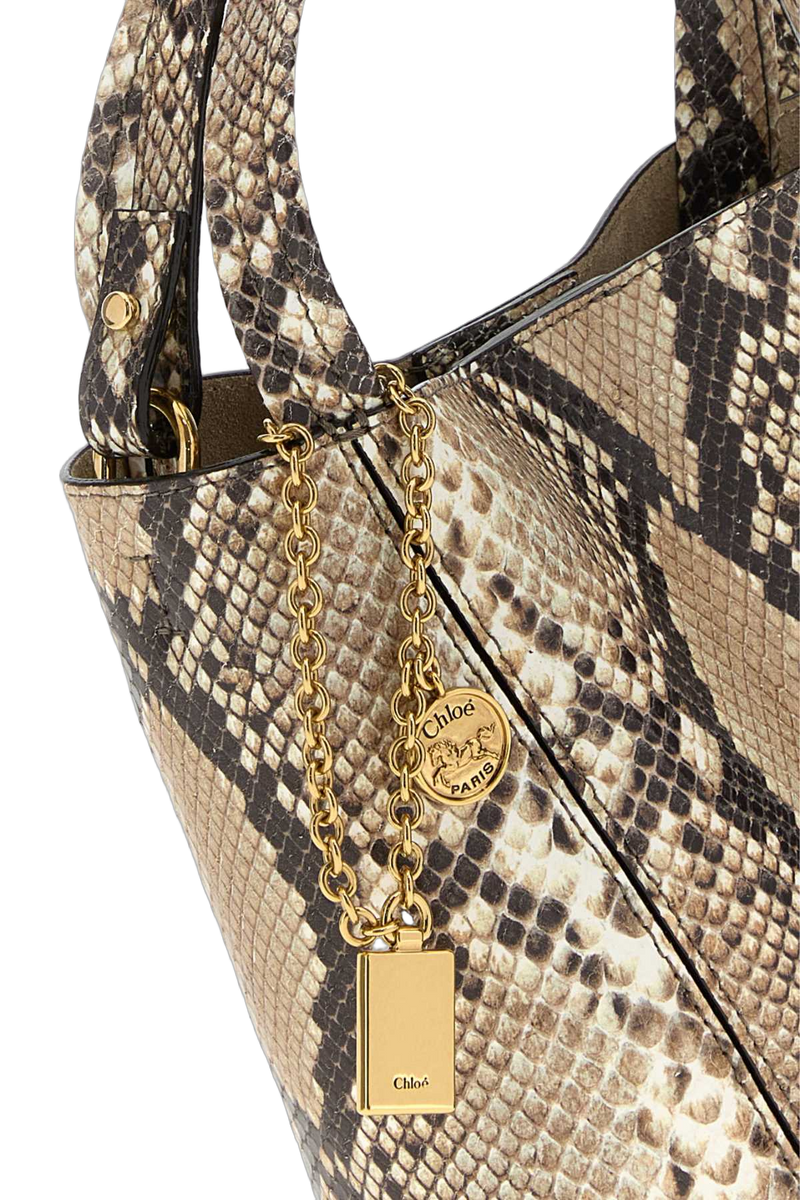 Chloé Python-Print Leather Shoulder Bag — Beige
