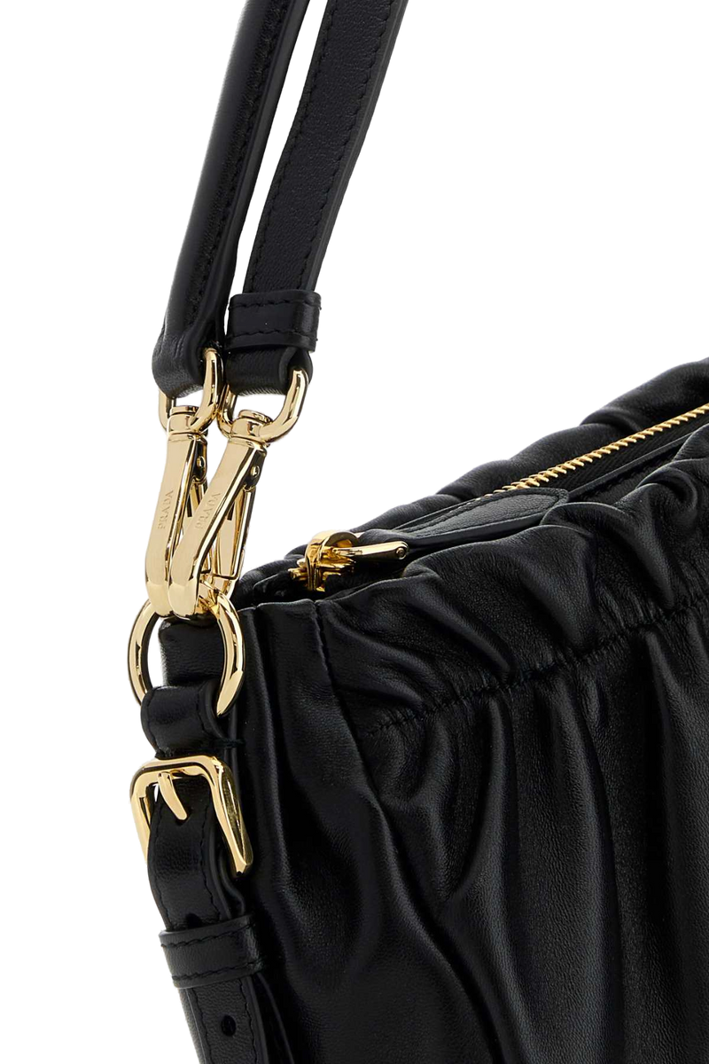 Prada Ruched Nappa Leather Shoulder Bag — Black