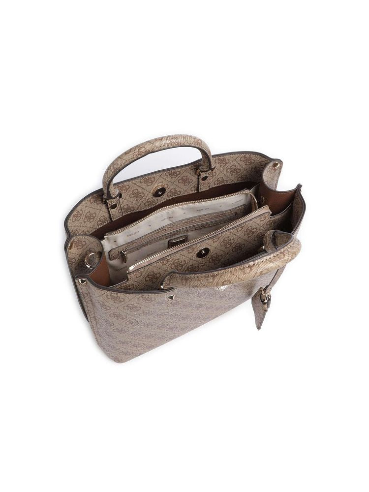 Guess Logo-Jacquard Polyurethane Shoulder Bag — Beige