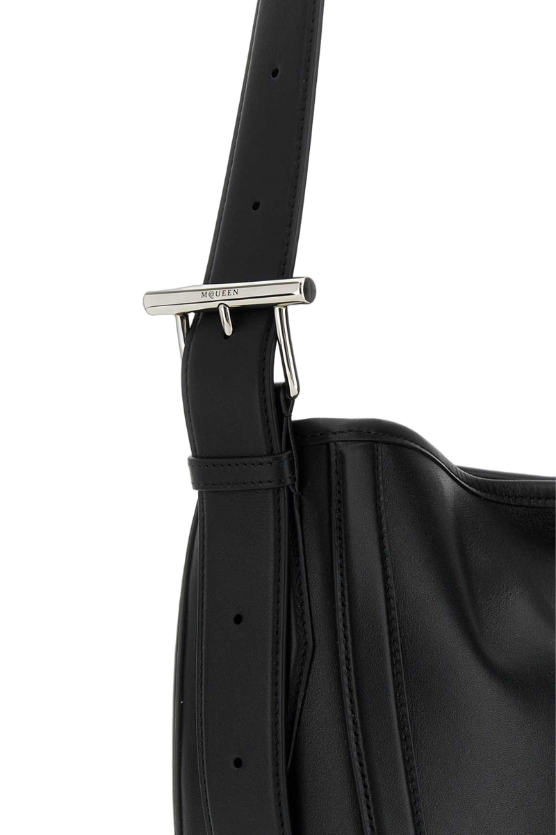 Alexander Mcqueen Curved Calf Leather Shoulder Bag — Black