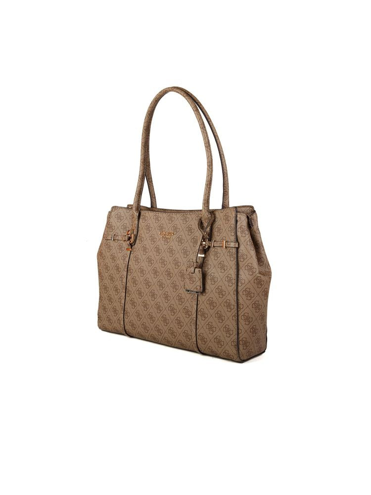 Guess Logo-Print Polyurethane Tote Bag — Beige