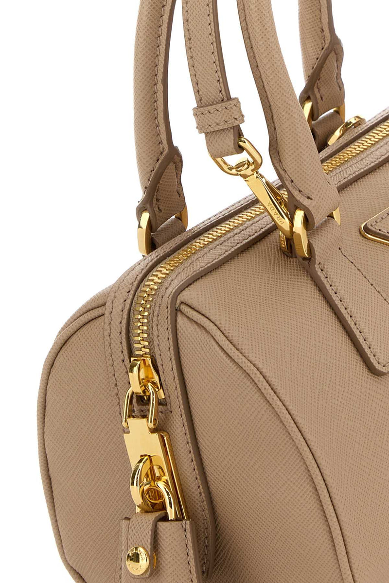 Prada Bauletto Top Handle Bag — Beige