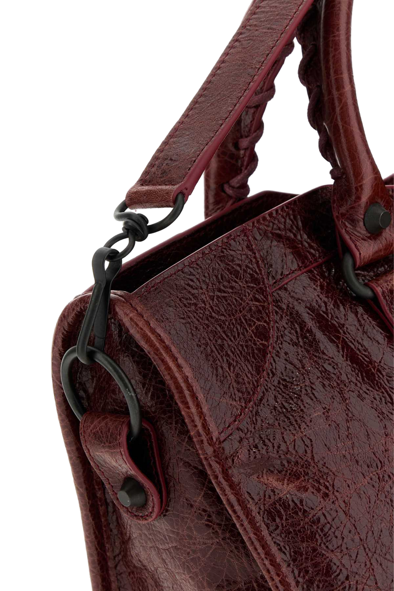Balenciaga Crackled Lambskin Top Handle Bag — Merlot