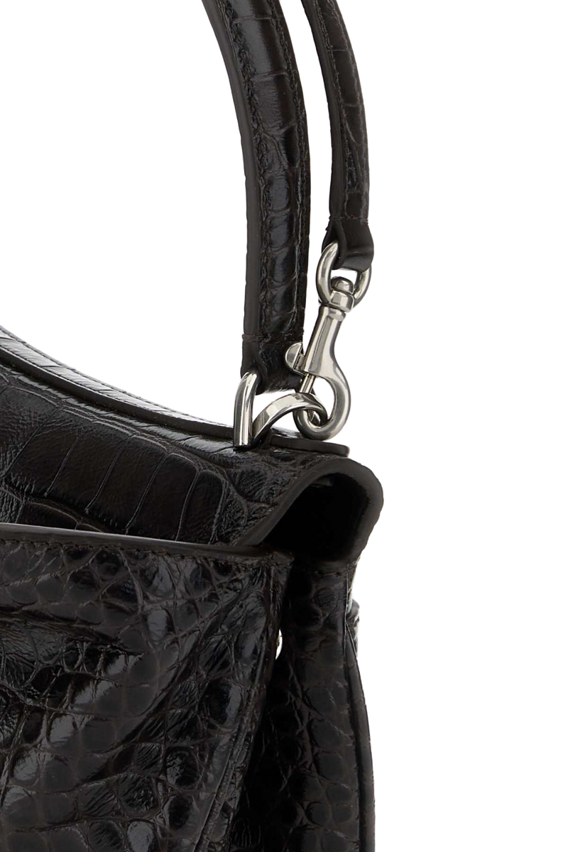 Balenciaga Crocodile-Embossed Leather Shoulder Bag — Black