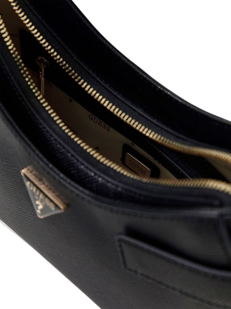 Guess Textured Polyurethane Shoulder Bag — Black
