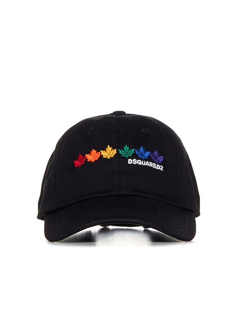 Dsquared2 Bcm071805c000022124 Rainbow Leaf Logo Baseball Cap — Black Cotton Caps