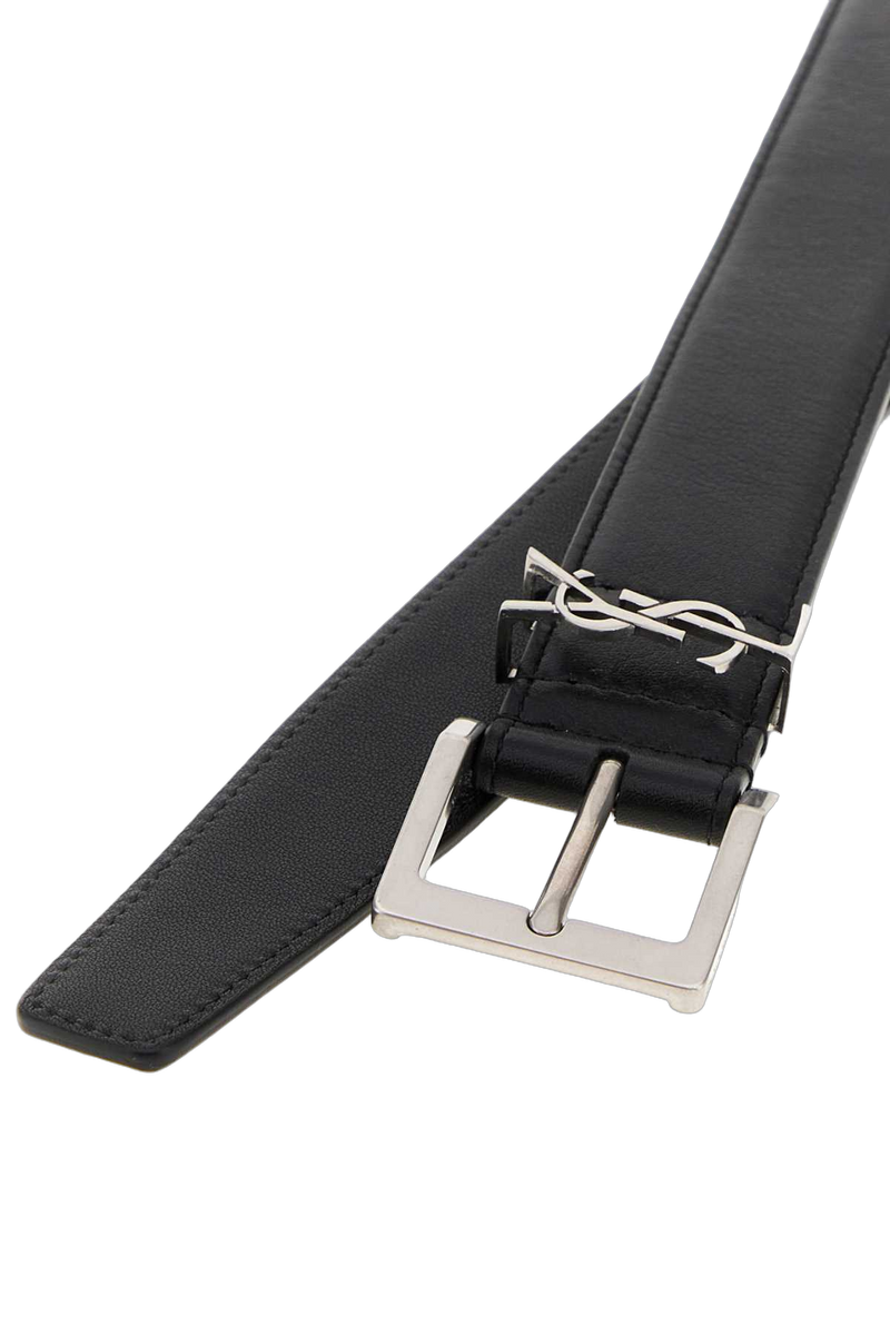 Saint Laurent Leather Logo Belt — Black Nero