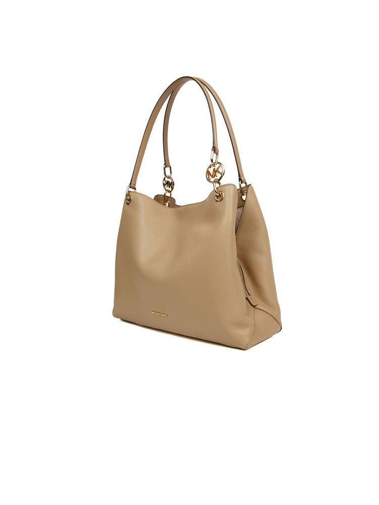 Michael Kors Leather Triple-Gusset Shoulder Bag — Beige