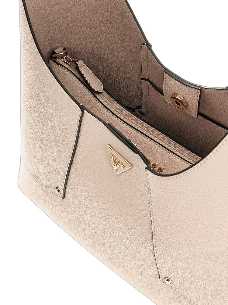 Guess Diagonal Topstitched Polyurethane Hobo Bag — Beige