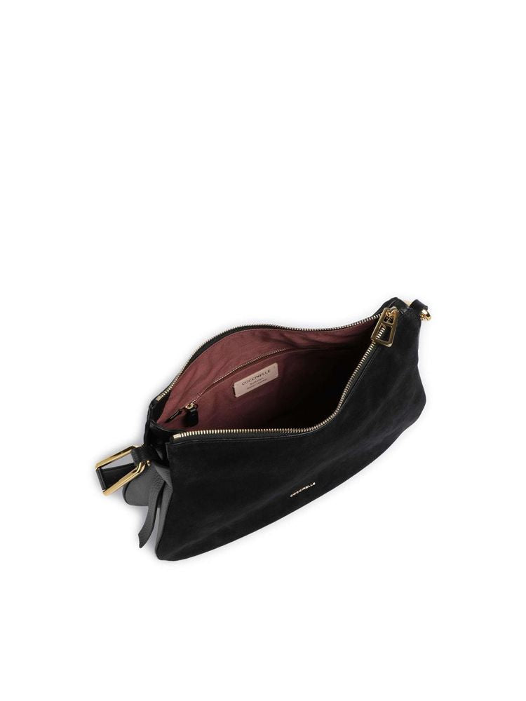 Coccinelle Mixed-Material Suede Shoulder Bag — Black Cowhide