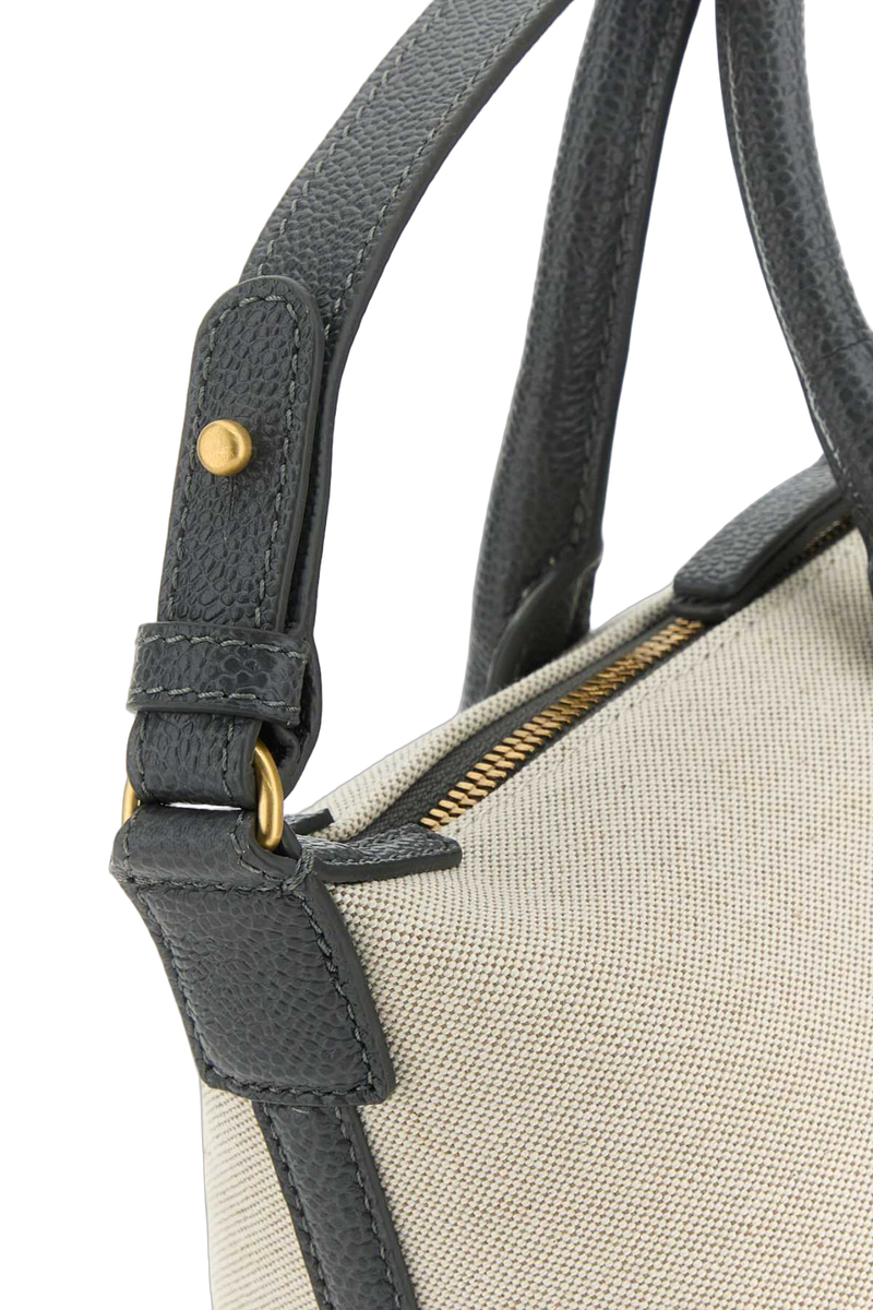 Thom Browne Canvas And Leather Colorblock Tote Bag — Beige