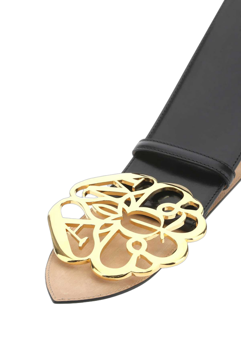 Alexander Mcqueen Ornamental Buckle Leather Belt — Black