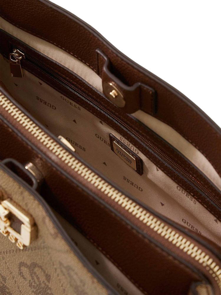 Guess Logo-Print Polyurethane Shoulder Bag — Brown