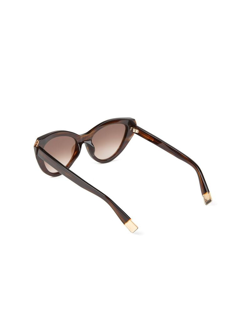 Furla Sfu977 Glossy Brown Striped Havana Cat-Eye Sunglasses — Acetate