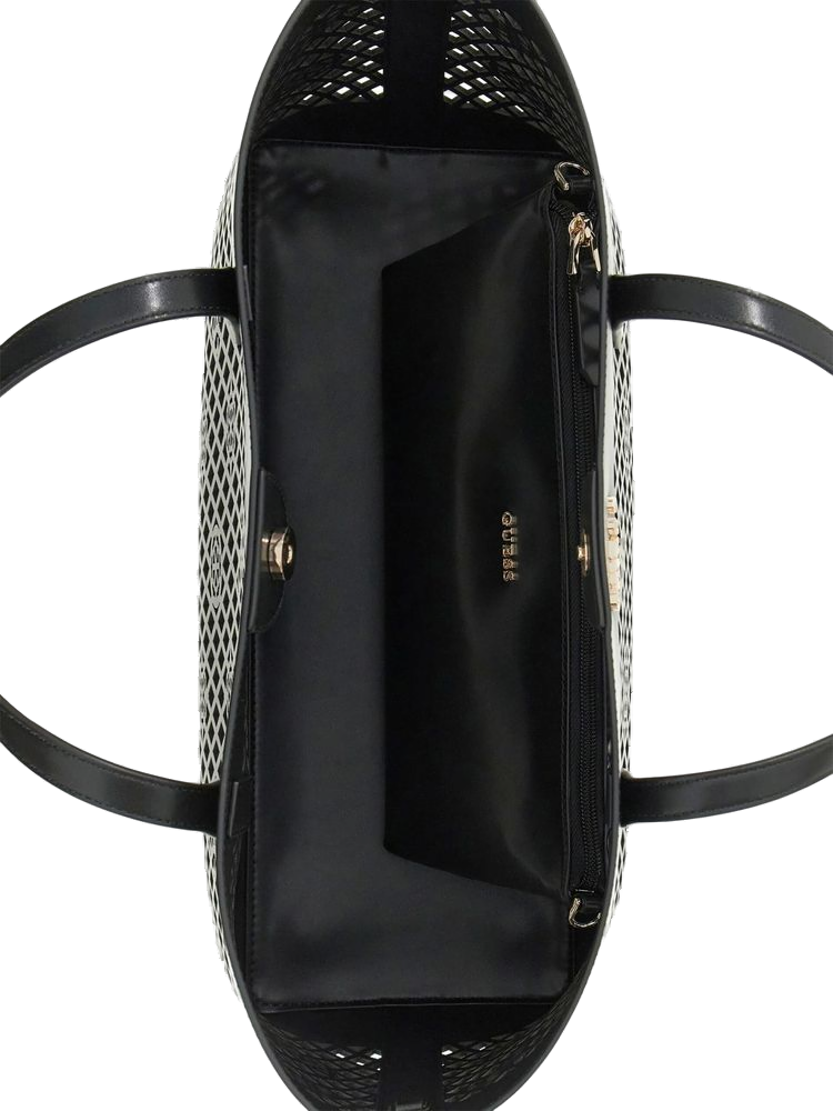 Guess Perforated Lattice Tote Bag — Black Polyurethane