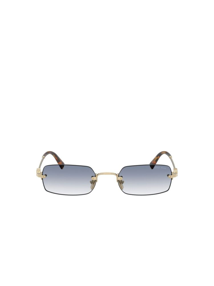 Miu Miu B50s Metal Rectangle Frame Sunglasses — Gold