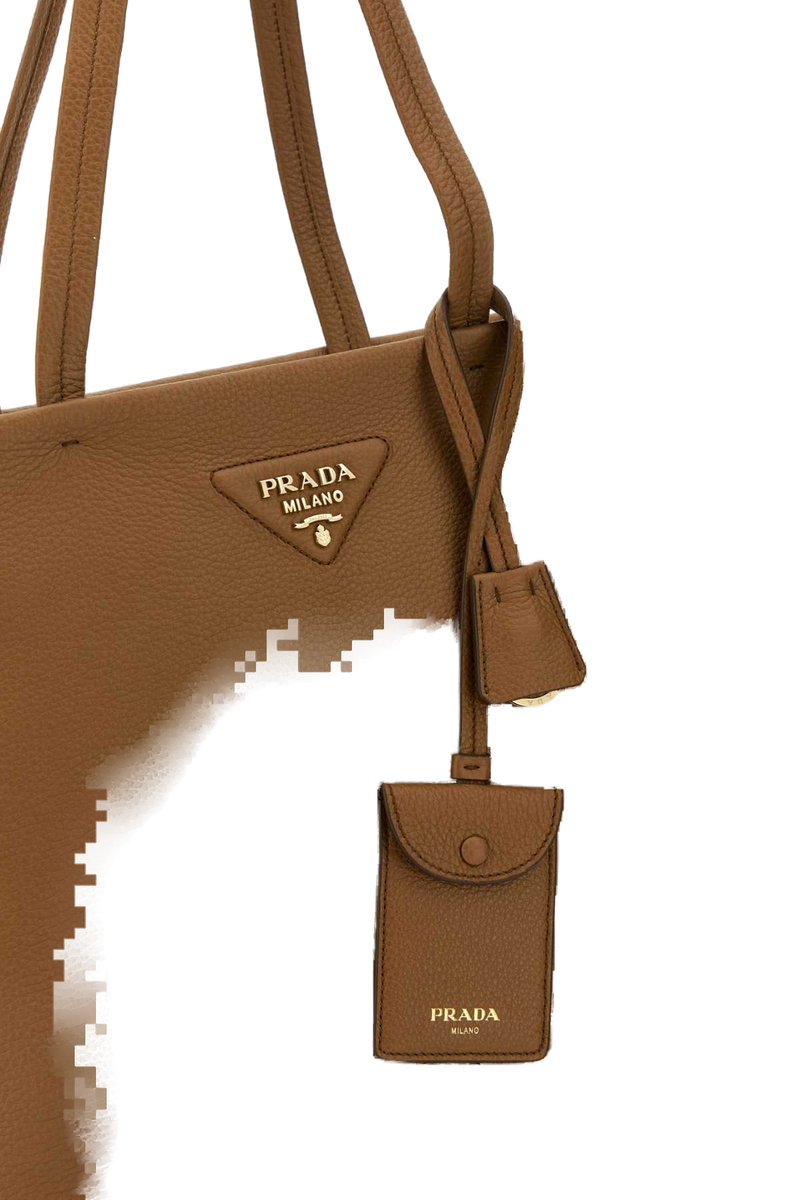 Prada Vitello Leather Tote Bag — Brown