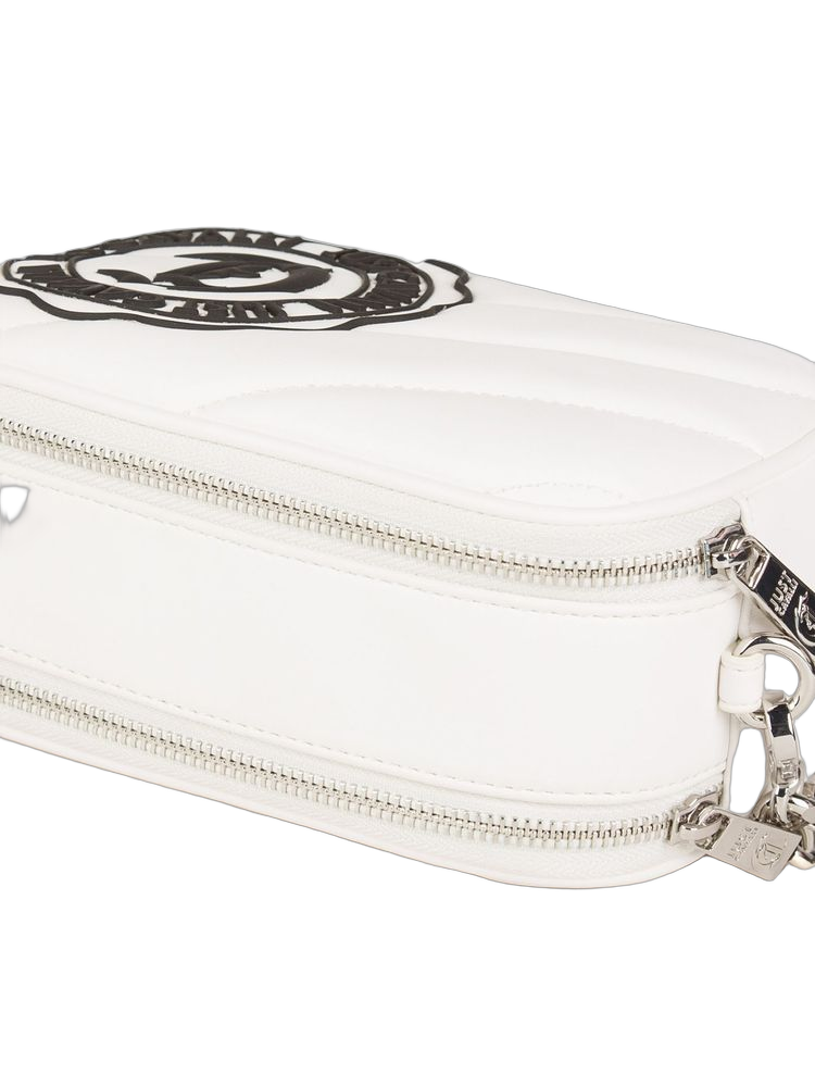 Just Cavalli Logo-Embroidered Crossbody Bag — White Polyester