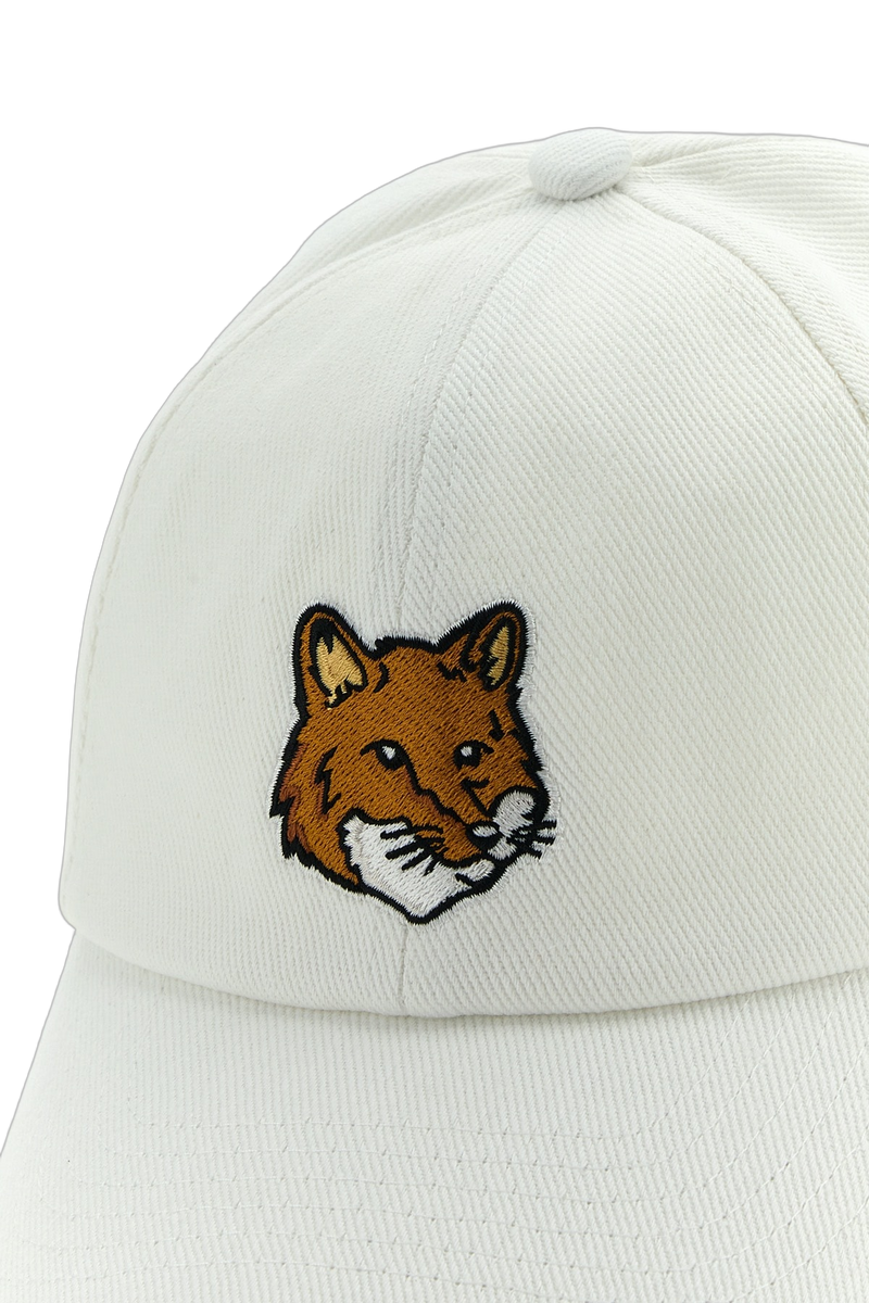 Maison Kitsune Mm06103ww0096 Embroidered Fox Baseball Cap — White Monoensemble = Cotton Caps