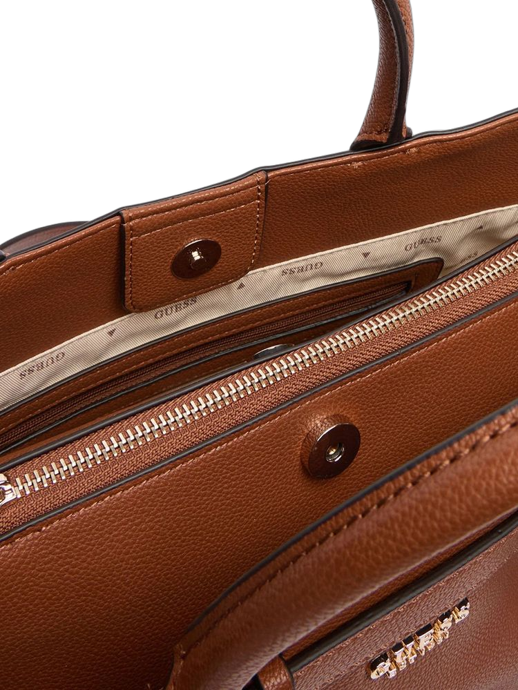 Guess Structured Leather-Look Satchel — Brown Polyurethane