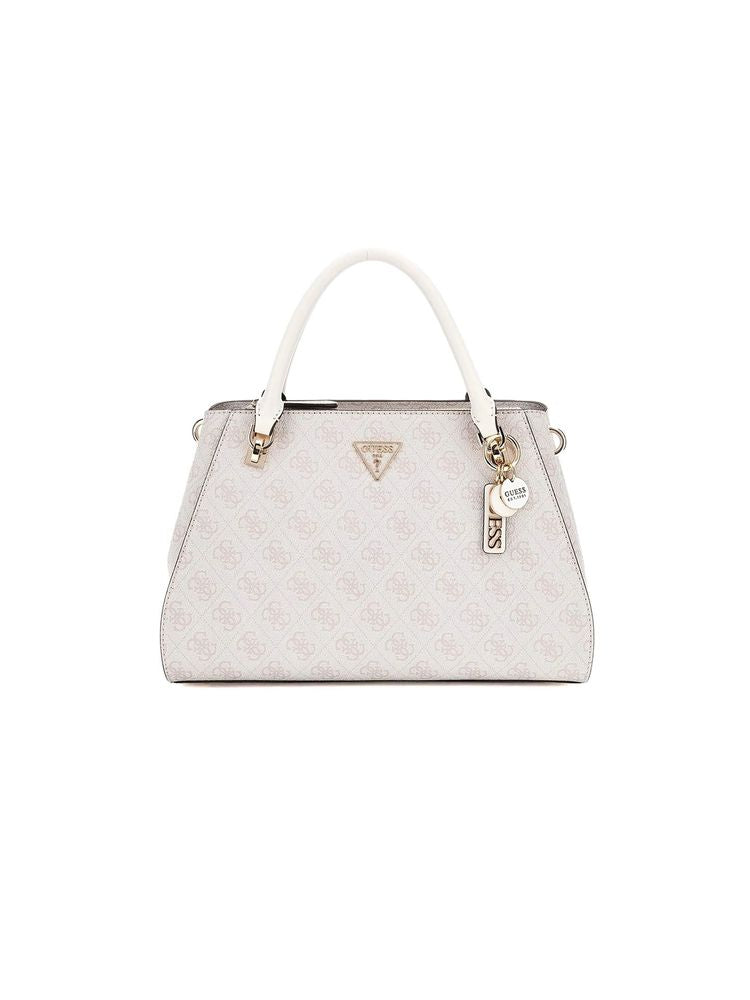 Guess Logo-Jacquard Polyurethane Satchel — Beige